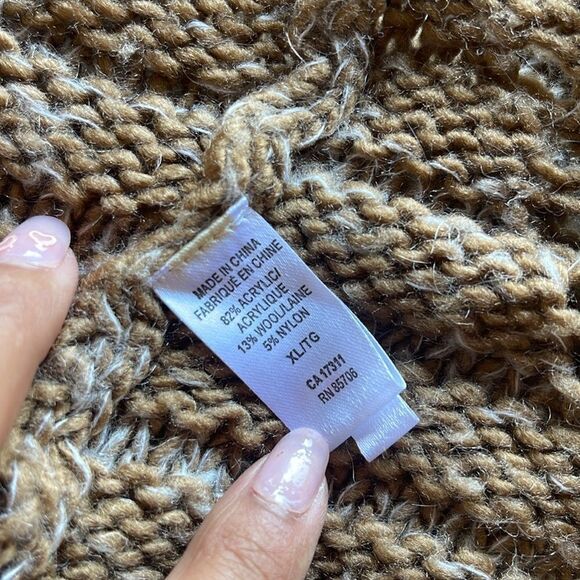 Buffalo David Bitton Wool Blend Knit chunky Pancho Women’s Brown Cowl Neck XL - Picture 6 of 7